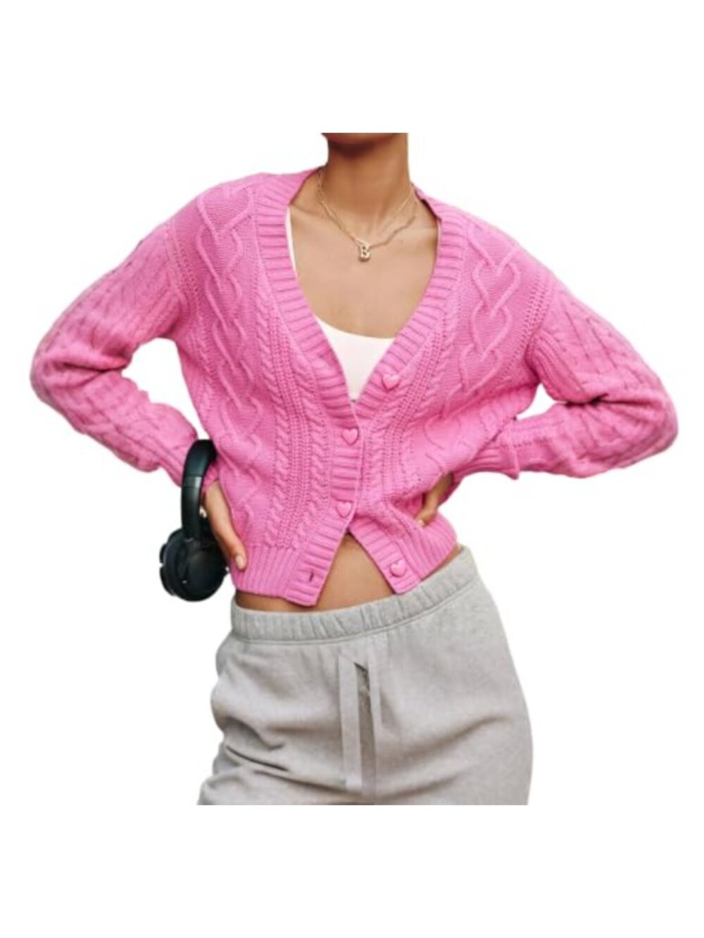 Cable Knit Cardigan Sweater V-Neck Button Down Long Sleeve Loose Fit Fall Winter